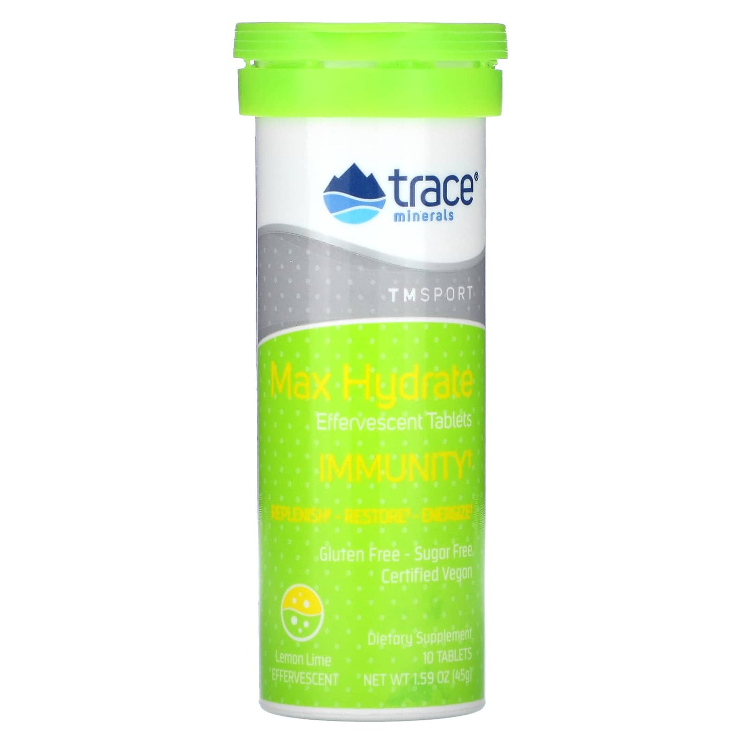 Trace Minerals ®, TM Sport, Max-Hydrate Immunity Effervescent Tablets, Lemon Lime, 8 Tubes, 10 Tablets Each