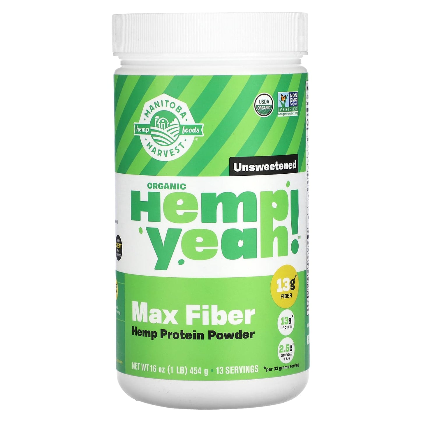 Manitoba Harvest-Organic Hemp Yeah! Max Fiber Hemp Protein Powder-Unsweetened-1 lb (454 g)