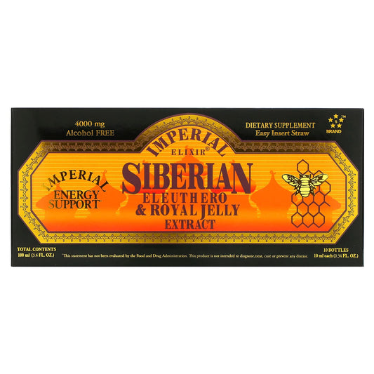 Imperial Elixir-Siberian Eleuthero & Royal Jelly Extract-Alcohol Free-4,000 mg-10 Bottles-0.34 fl oz (10 ml) Each