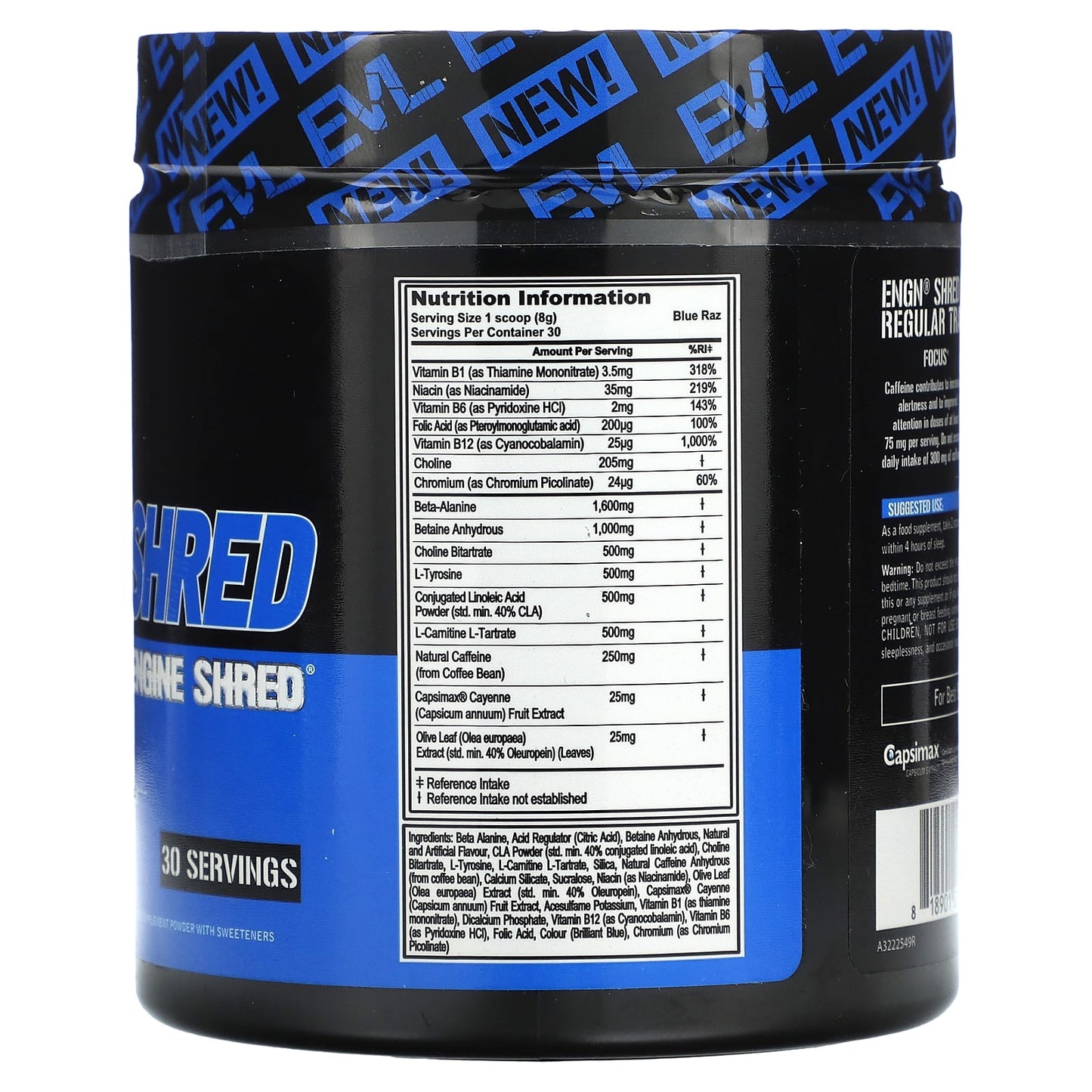 EVLution Nutrition, ENGN Shred, Pre-Workout Engine Shred, Blue Raz, 8.5 oz (240 g)