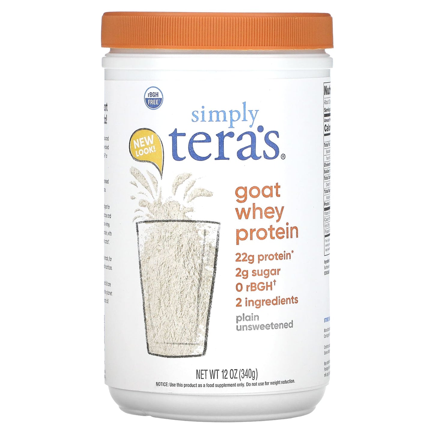 Simply Tera's-Goat Whey Protein-Plain Unsweetened-12 oz (340 g)