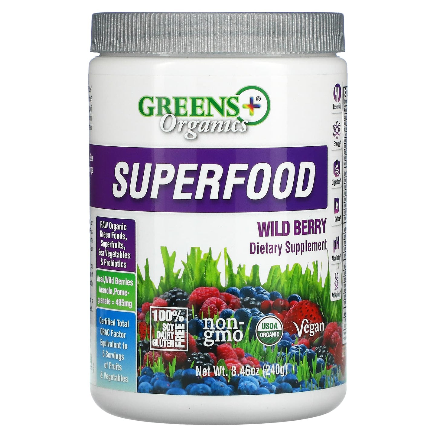 Greens Plus-Organics Superfood-Wild Berry-8.46 oz (240 g)