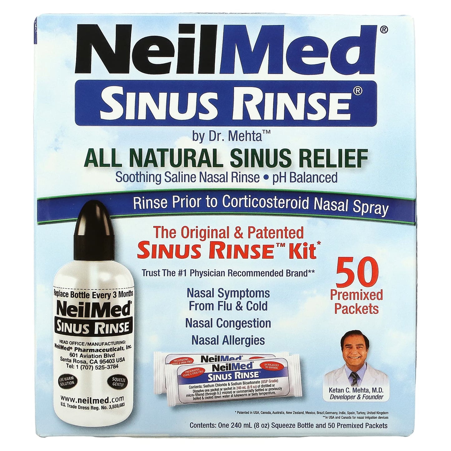 NeilMed-The Original & Patented Sinus Rinse Kit-50 Premixed Packets-1 Kit