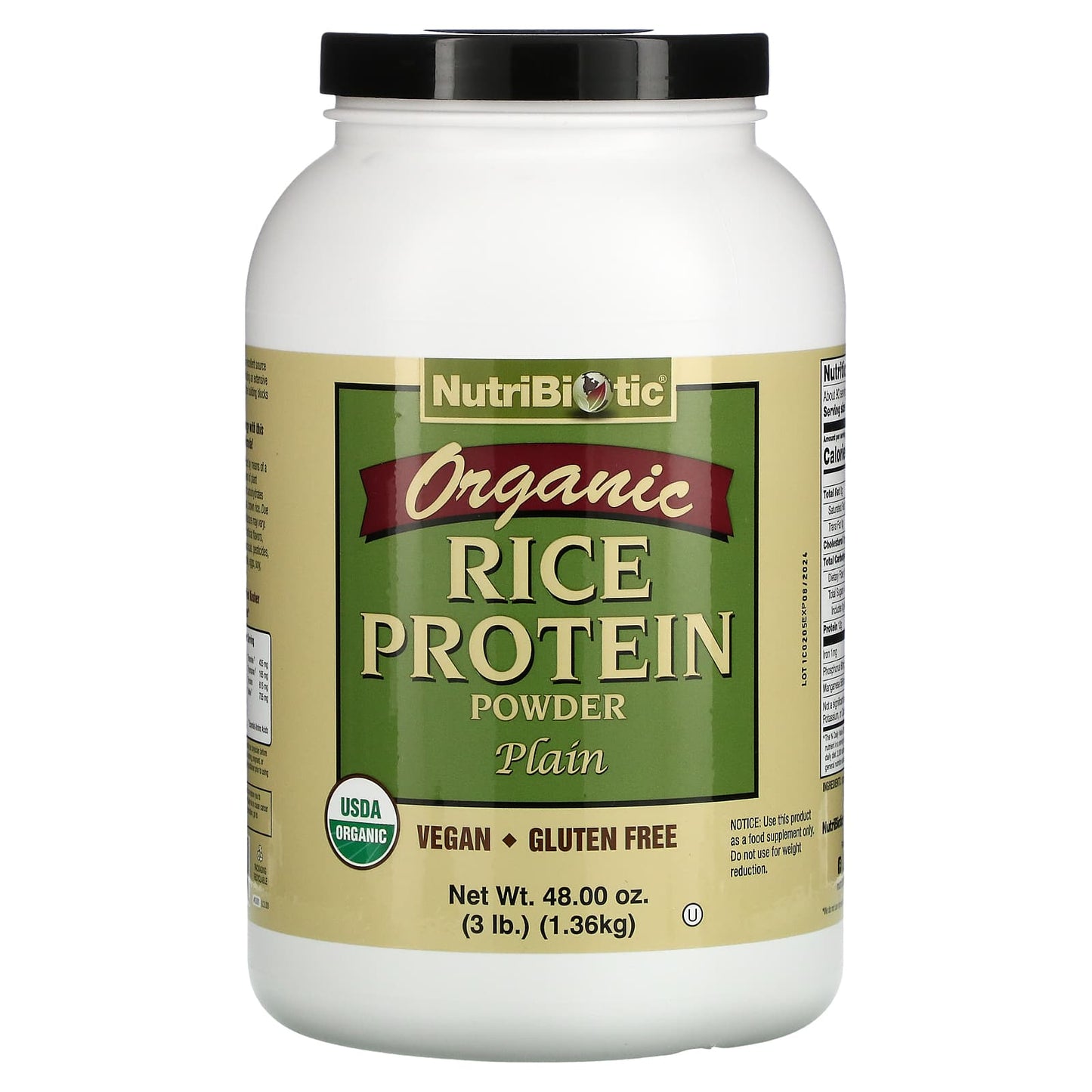 NutriBiotic-Organic Rice Protein Powder-Plain-3 lbs (1.36 kg)