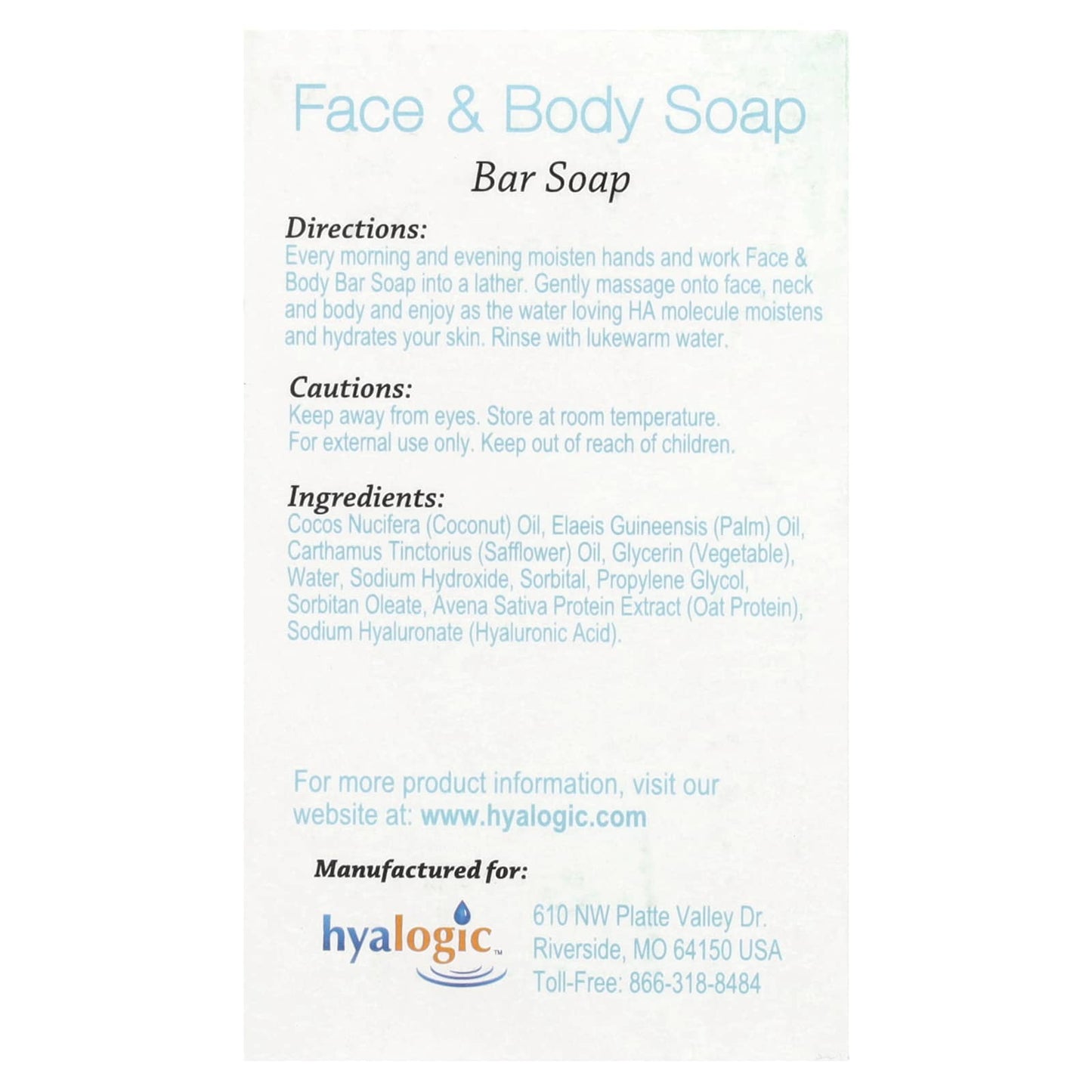 Hyalogic, Face & Body Bar Soap With Hyaluronic Acid, 4 oz (113.4 g)