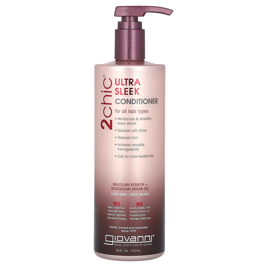 Giovanni-2chic-Ultra Sleek Conditioner-For All Hair Types-Brazilian Keratin + Moroccan Argan Oil-24 fl oz (710 ml)