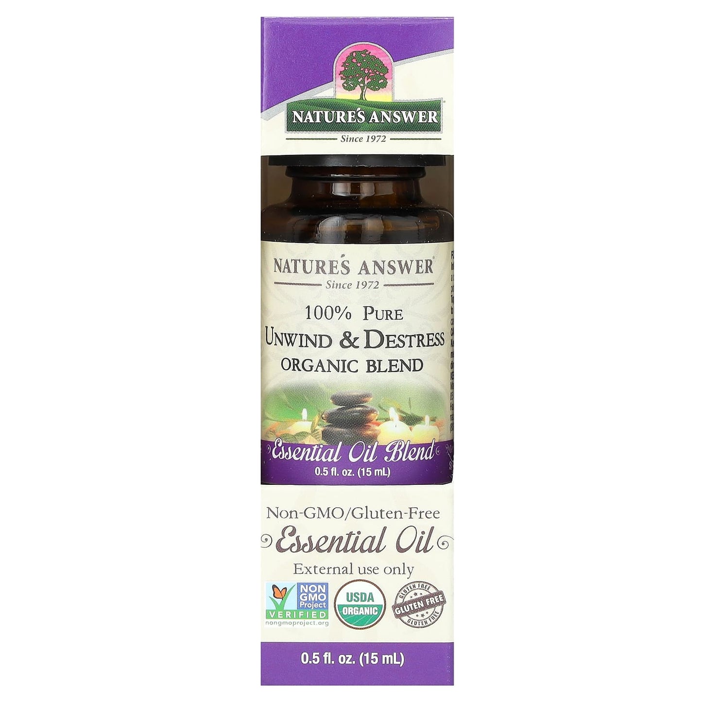 Nature's Answer, 100% Pure Organic Essential Oil Blend, Unwind & Destress, 0.5 fl oz (15 ml)