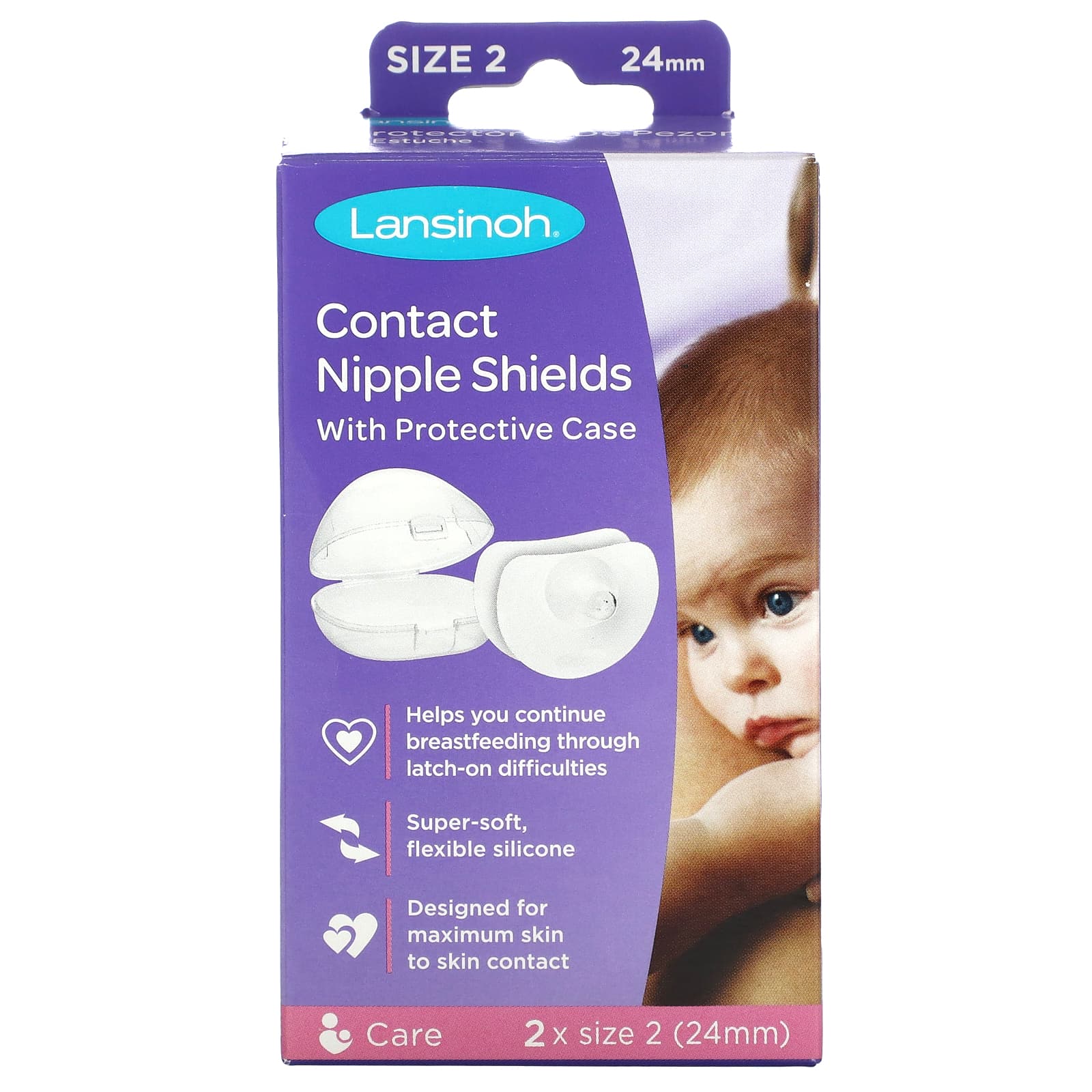 Lansinoh-Contact Nipple Shields with Protective Case-Size 2 (24 mm)-2 Pack