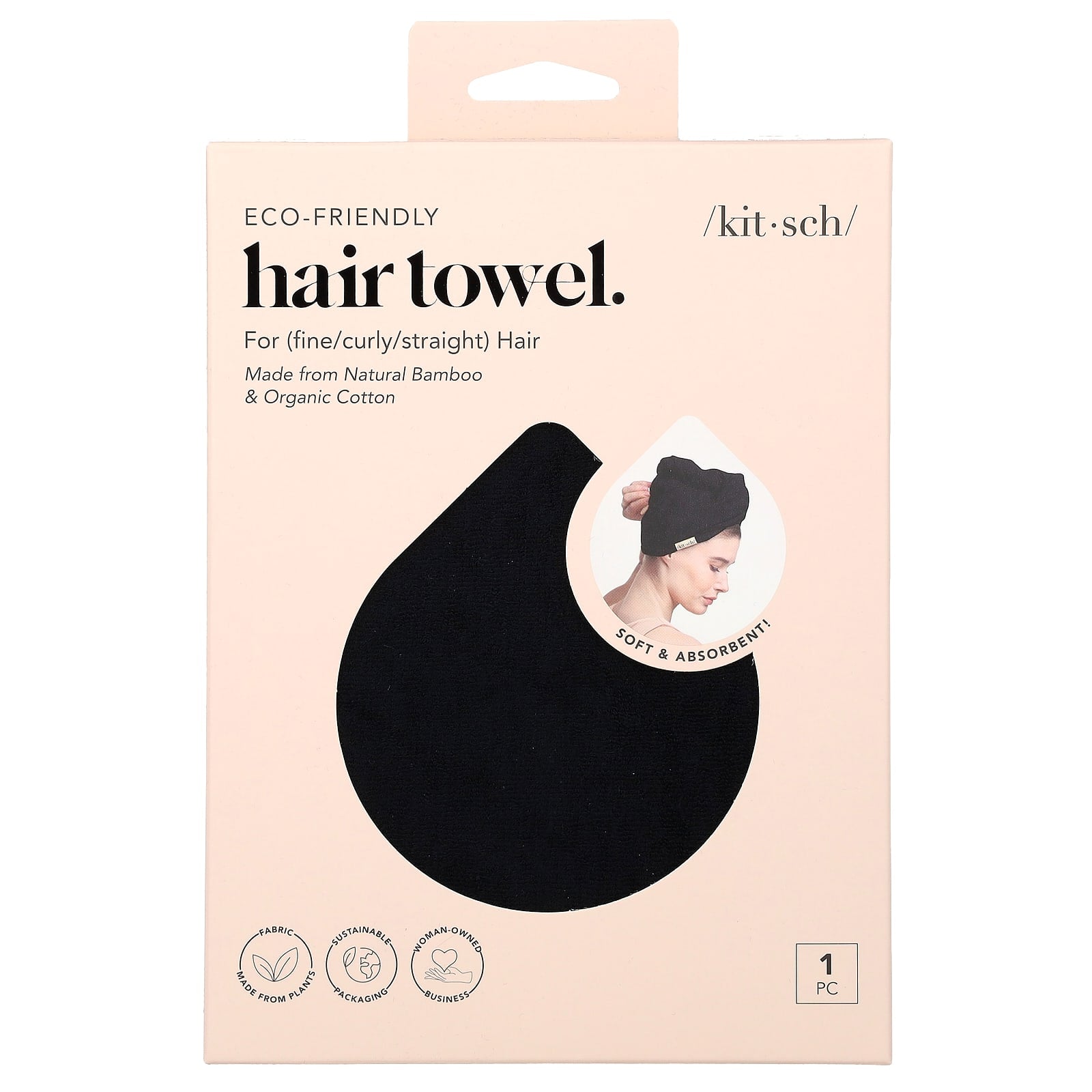 Kitsch-Eco-Friendly Hair Towel-Black-1 Piece