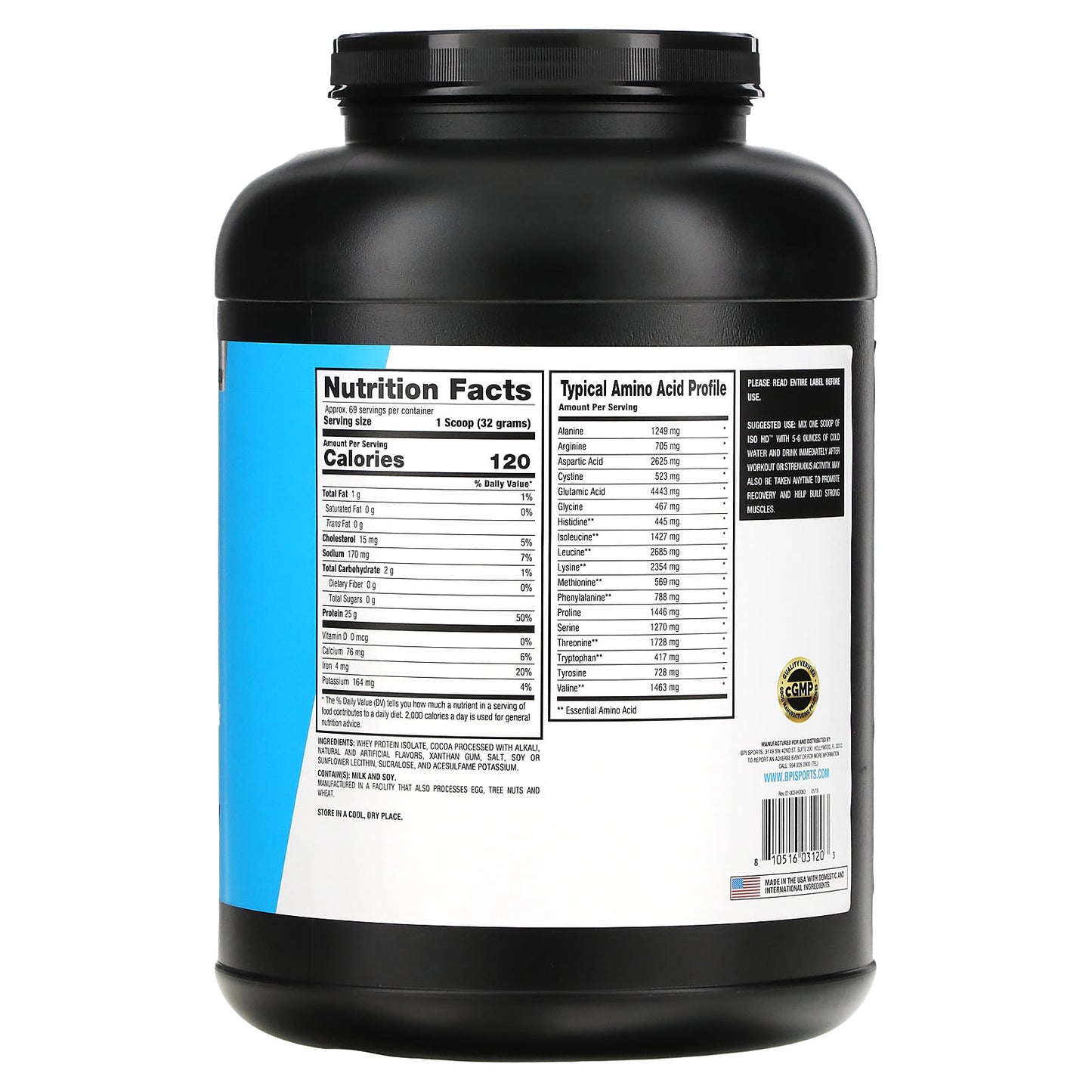 BPI Sports, ISO HD, 100% Pure Isolate Protein, Chocolate Brownie, 4.9 lbs (2,208 g)