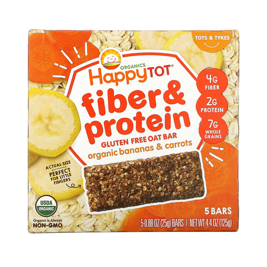 Happy Family Organics-HappyTot-Fiber & Protein Gluten Free Oat Bar-Organic Bananas & Carrots-5 Bars-0.88 oz (25 g) Each