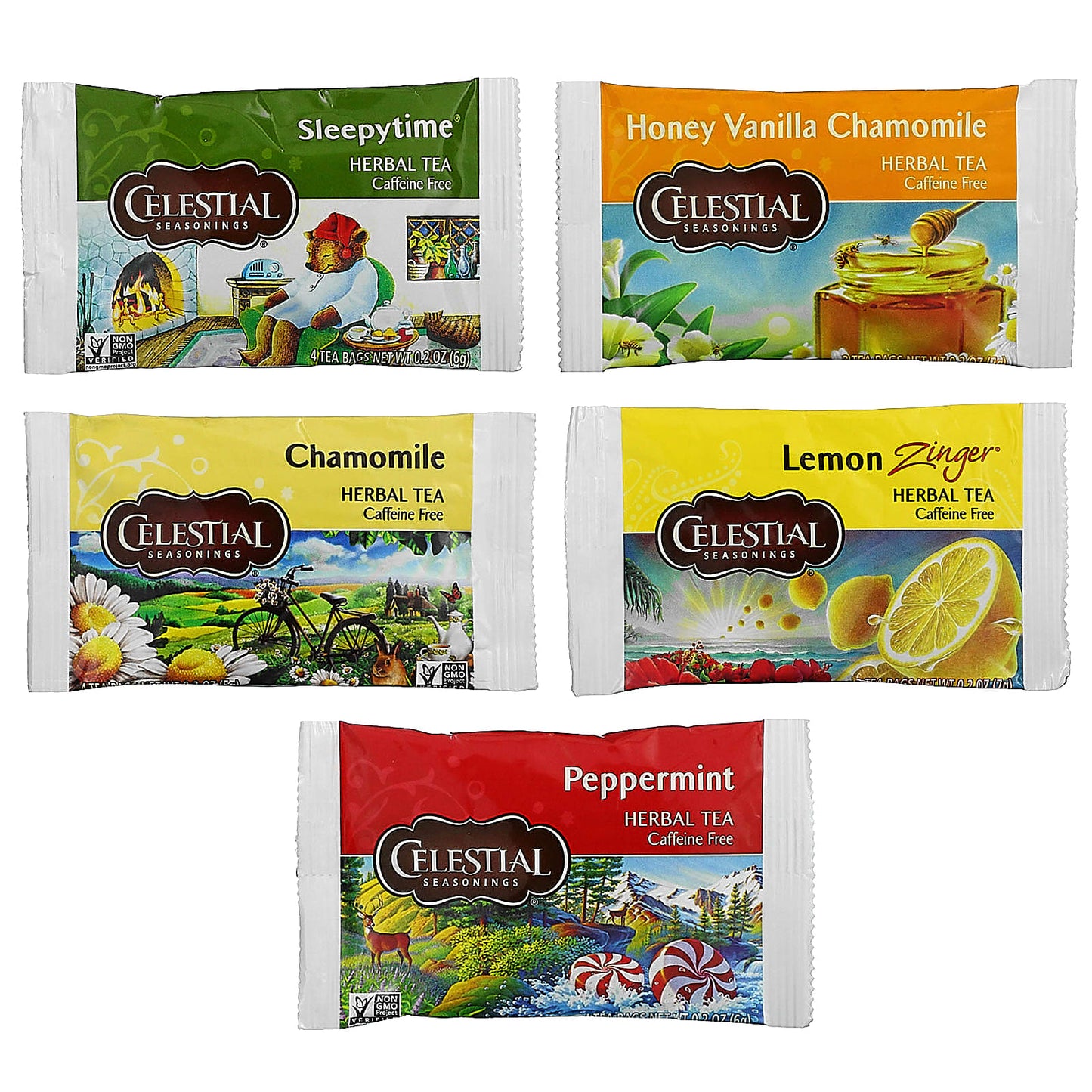 Celestial Seasonings, Herbal Tea Sampler, Caffeine Free, 5 Flavors, 18 Tea Bags, 1.1 oz (31 g)