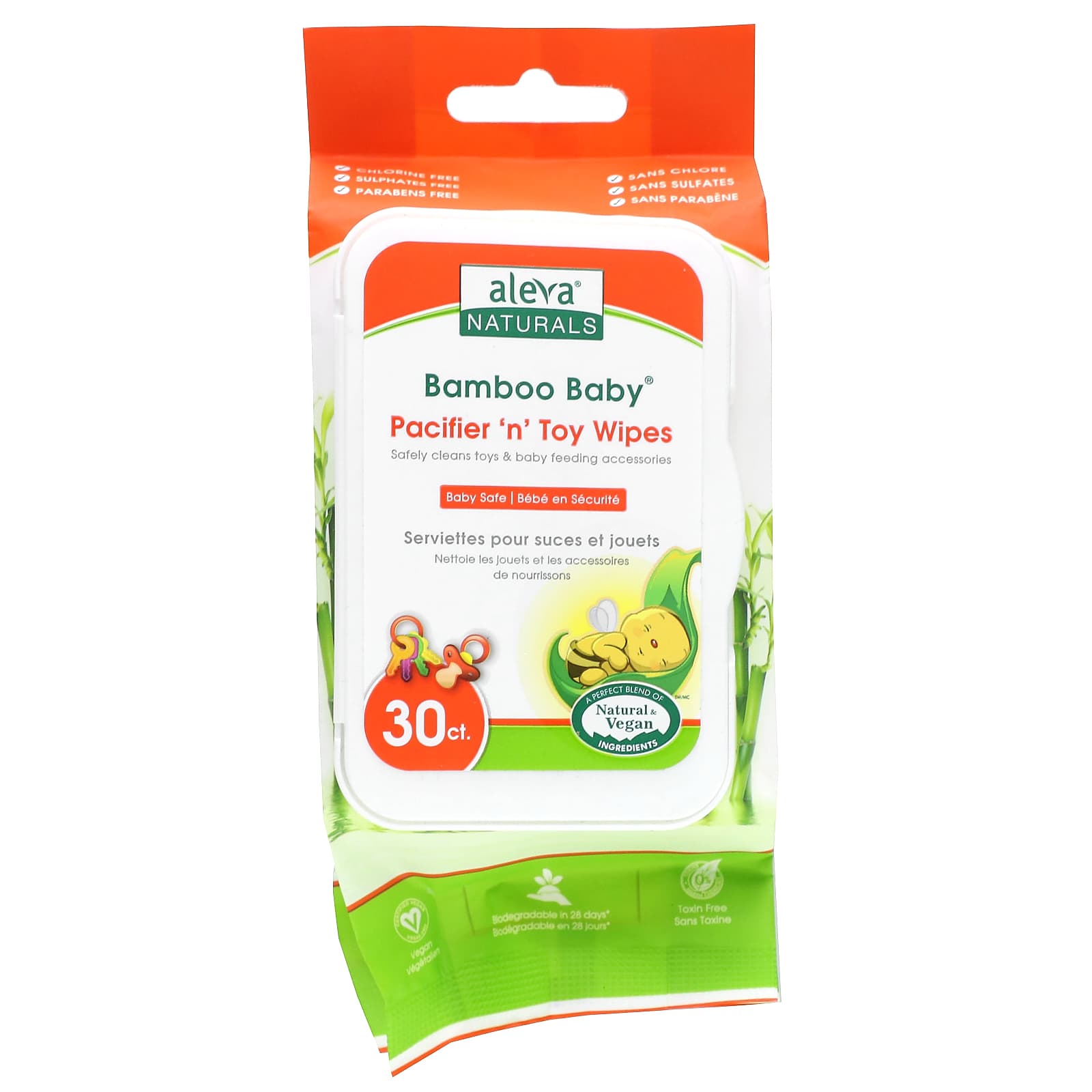 Aleva Naturals-Bamboo Baby-Pacifier 'n' Toy Wipes-30 Wipes