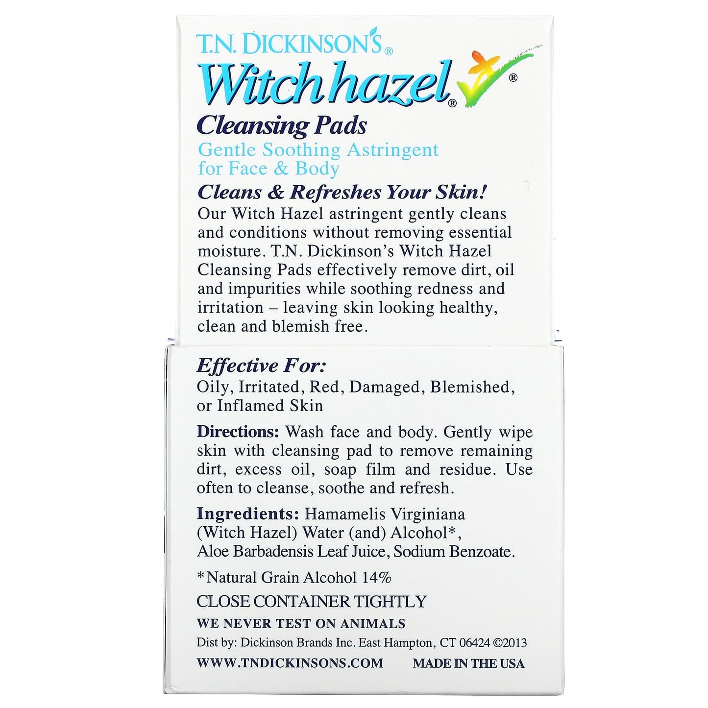 Dickinson Brands, T.N. Dickinson's Witch Hazel Cleansing Pads, 60 Pads