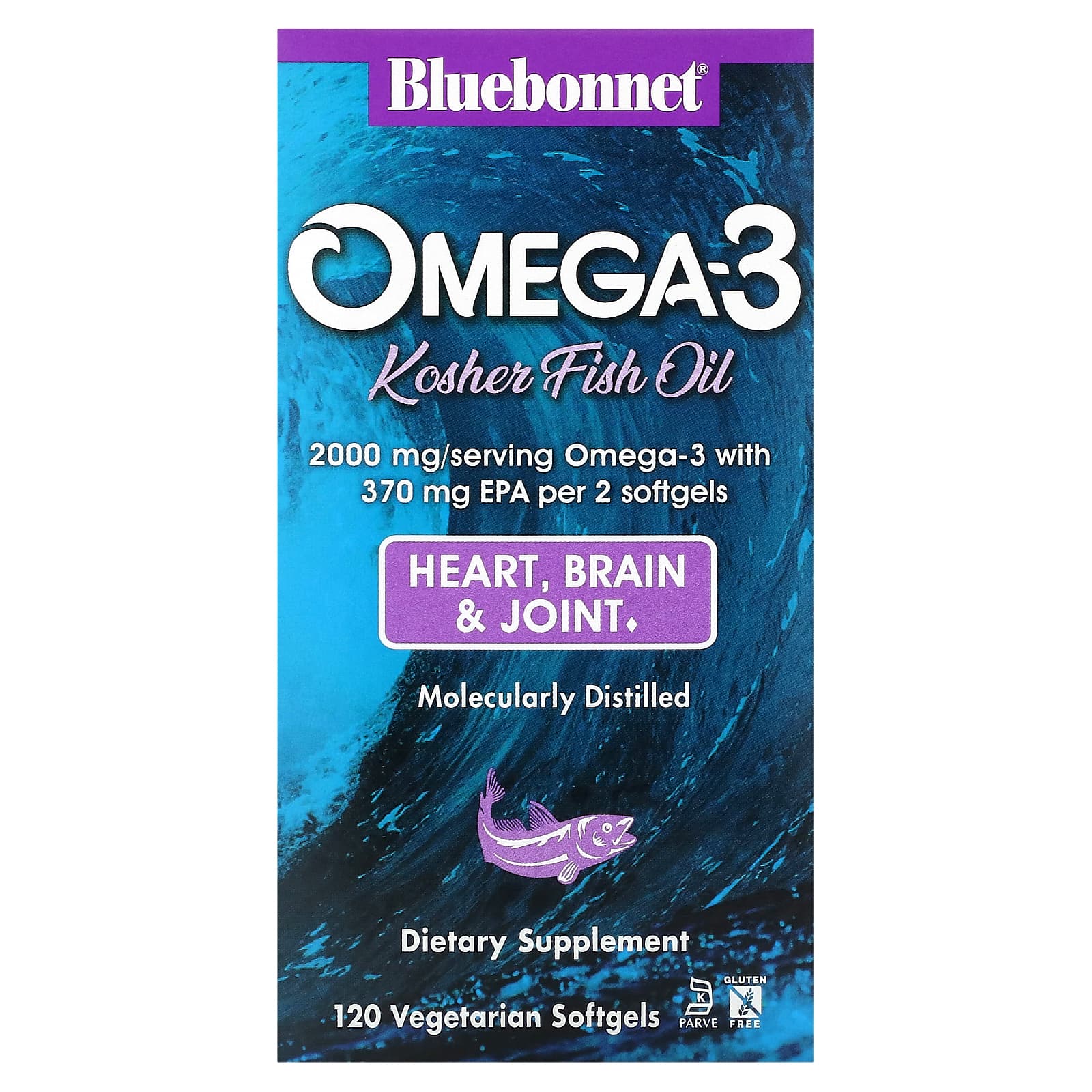 Bluebonnet Nutrition-Omega-3 Kosher Fish Oil-2,000 mg-120 Vegetarian Softgels (1,000 mg per Softgel)