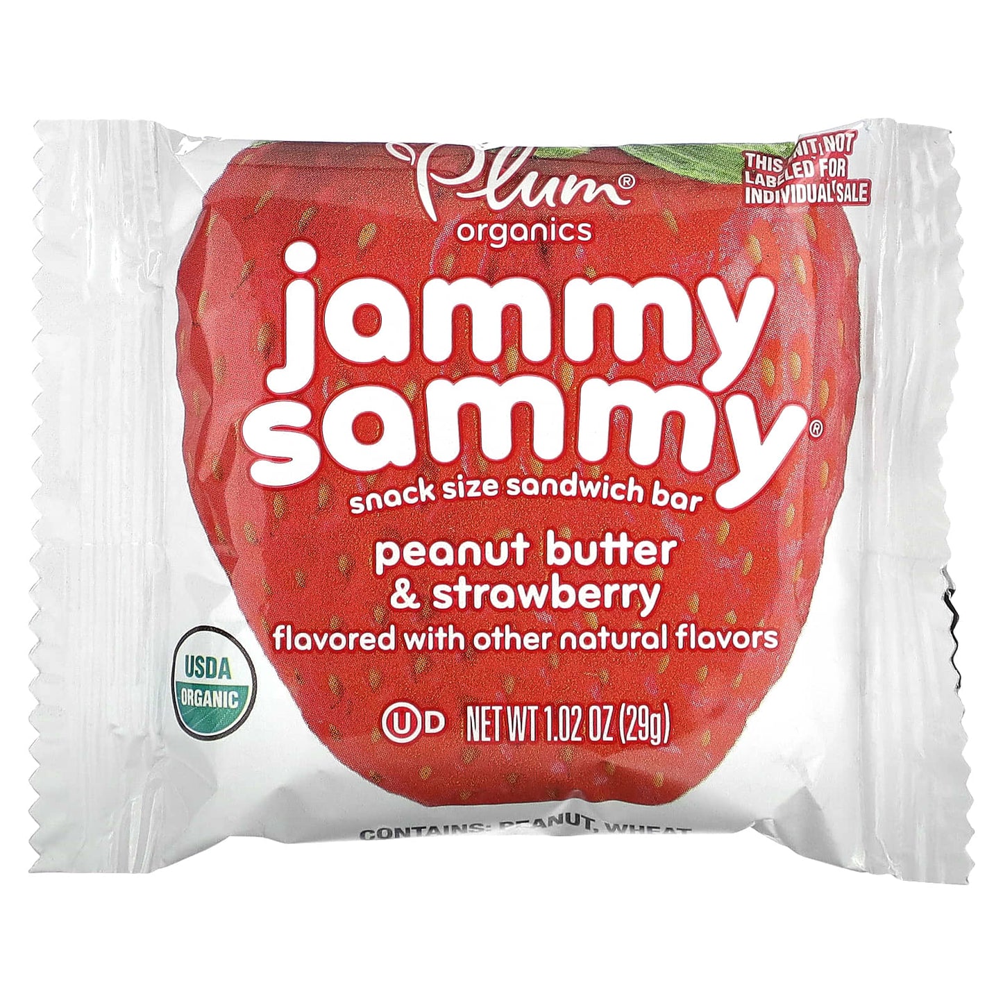 Plum Organics, Jammy Sammy, Snack Size Sandwich Bar, 15 Months & Up, Peanut Butter & Strawberry, 5 Bars, 1.02 oz (29 g) Each