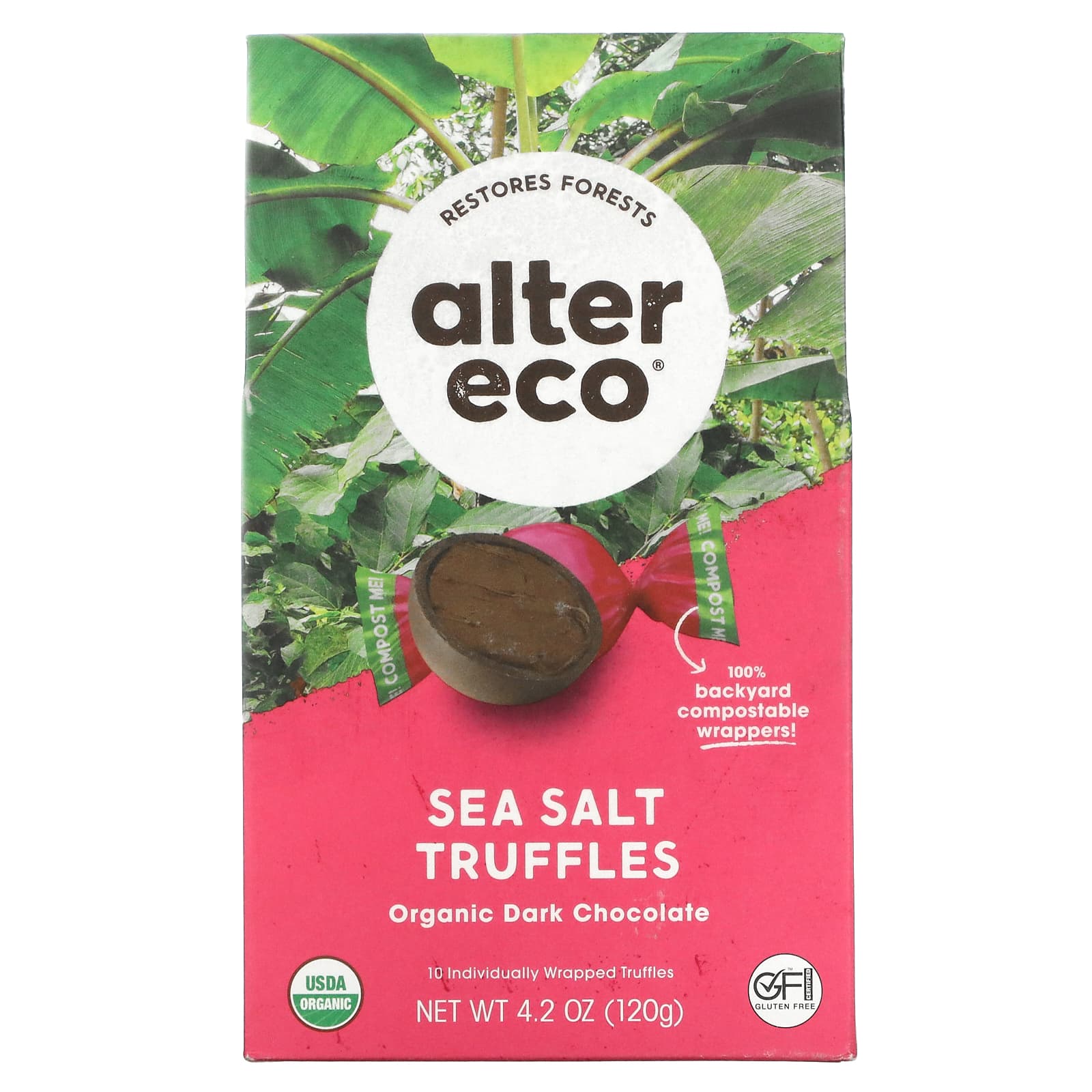 Alter Eco-Organic Dark Chocolate Truffles-Sea Salt-10 Truffles-4.2 oz (120 g)