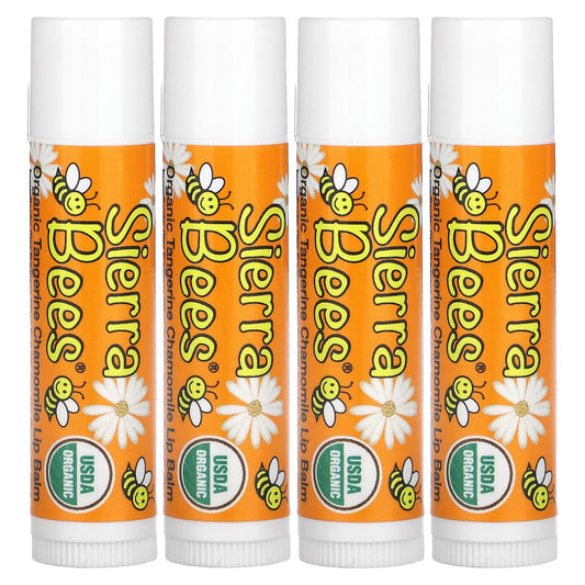 Sierra Bees-Organic Lip Balms-Tangerine Chamomile-4 Pack-0.15 oz (4.25 g) Each