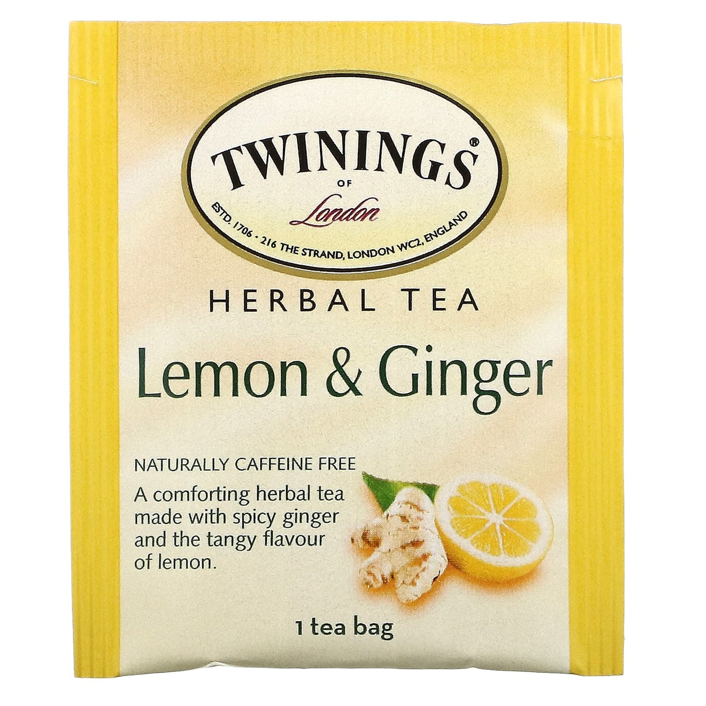 Twinings, Herbal Tea, Lemon & Ginger, Caffeine Free, 50 Tea Bags, 2.65 oz (75 g)