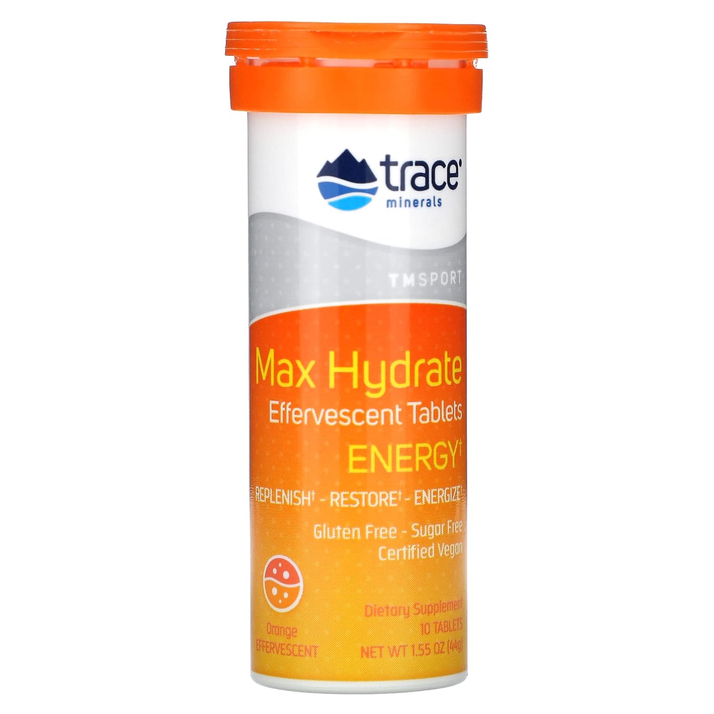 Trace Minerals ®, TM Sport, Max-Hydrate Energy Effervescent Tablets, Orange, 8 Tubes, 10 Tablets Each