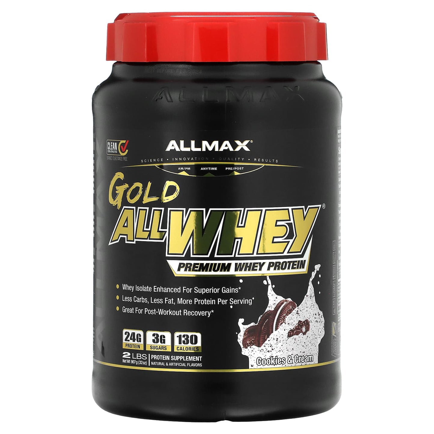 ALLMAX-Gold AllWhey-100% Premium Whey Protein-Cookies & Cream-32 oz (907 g)