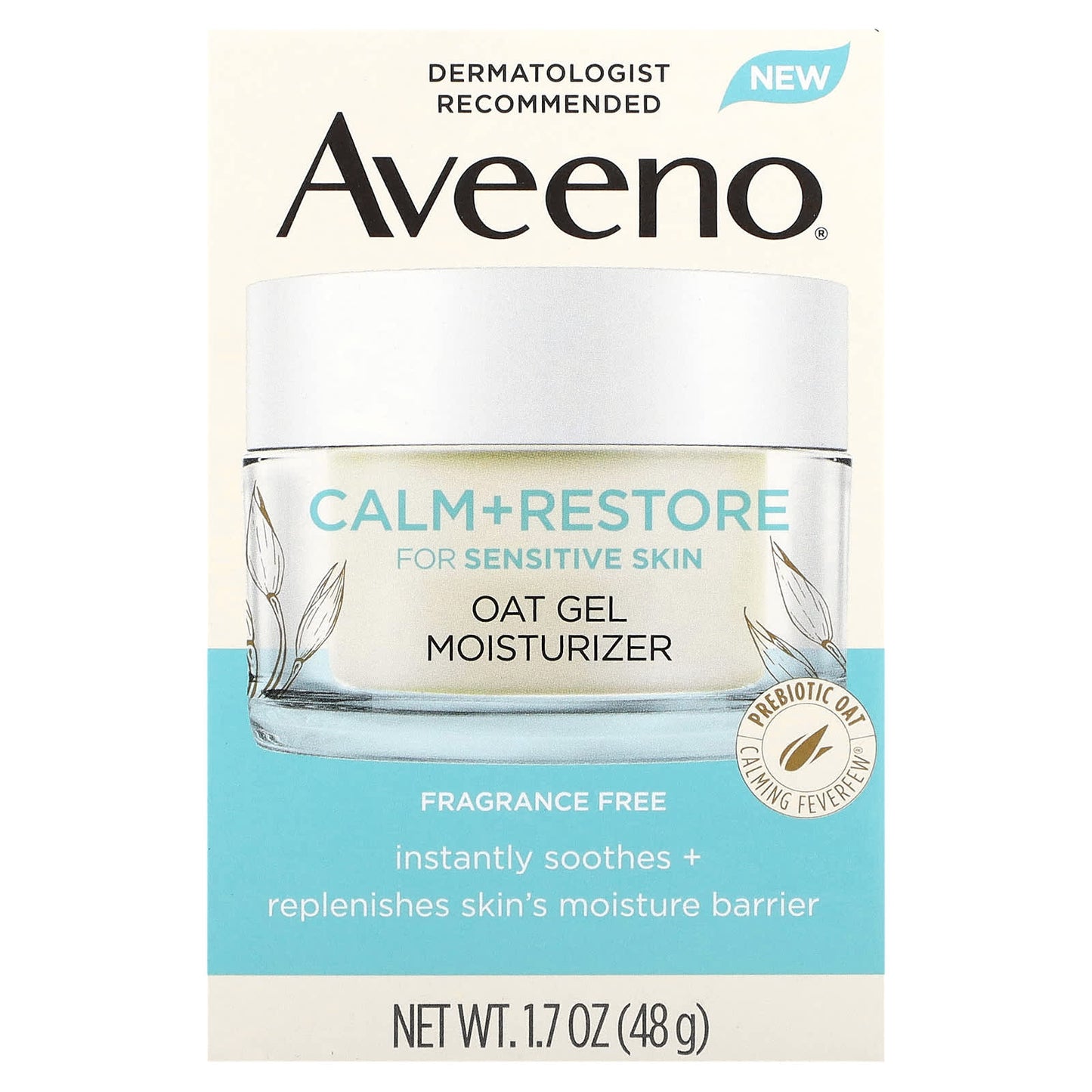 Aveeno, Calm + Restore, Oat Gel Moisturizer, Fragrance Free, 1.7 oz (48 g)