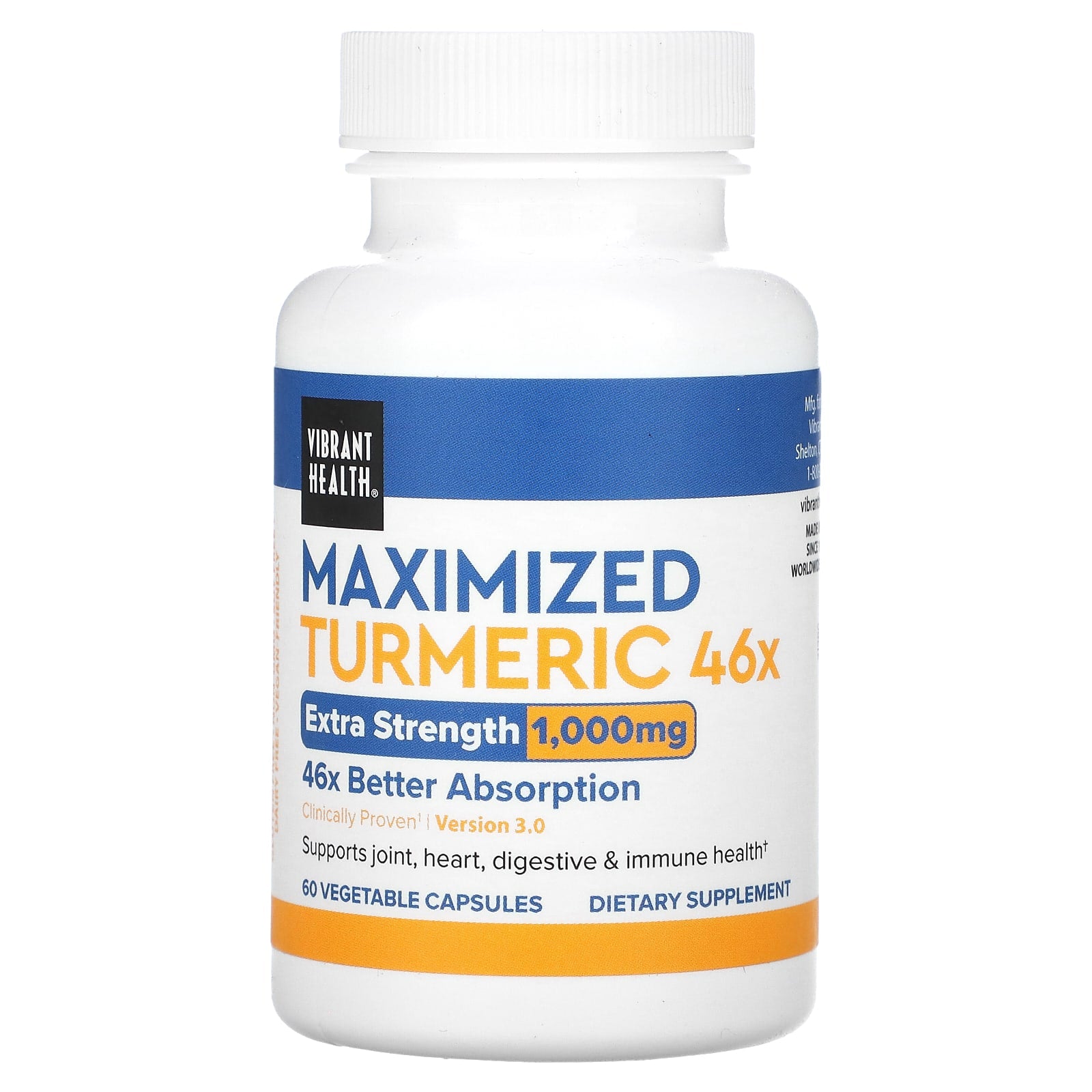 Vibrant Health-Maximized Turmeric 46x-Extra Strength-1,000 mg-60 Vegetable Capsules (500 mg per Capsule)