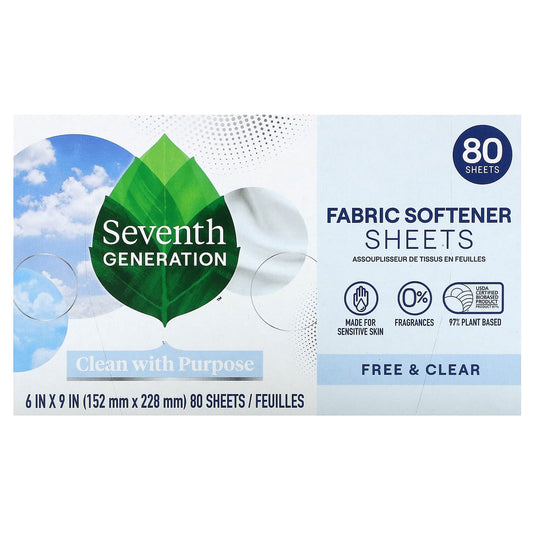 Seventh Generation-Fabric Softener Sheets-Free & Clear-80 Sheets