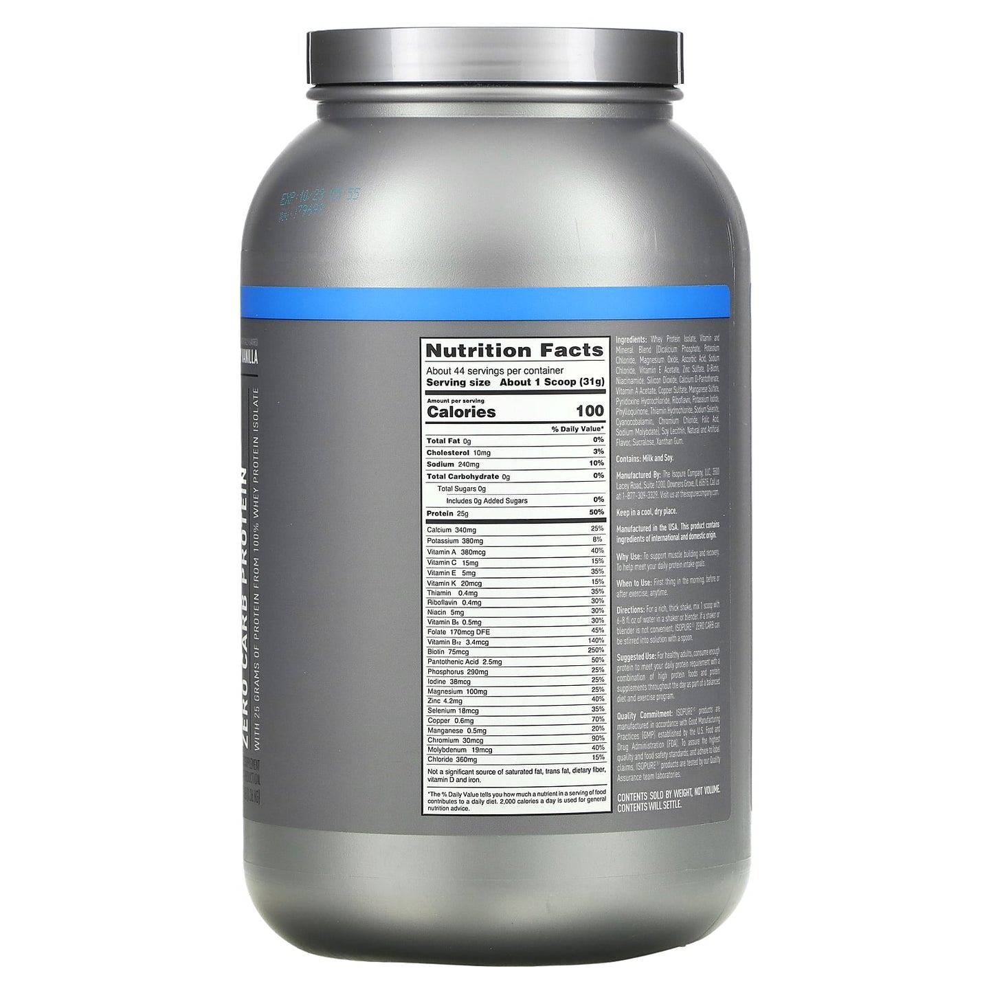 Isopure, Zero Carb Protein Powder, Creamy Vanilla, 3 lb (1.36 kg)