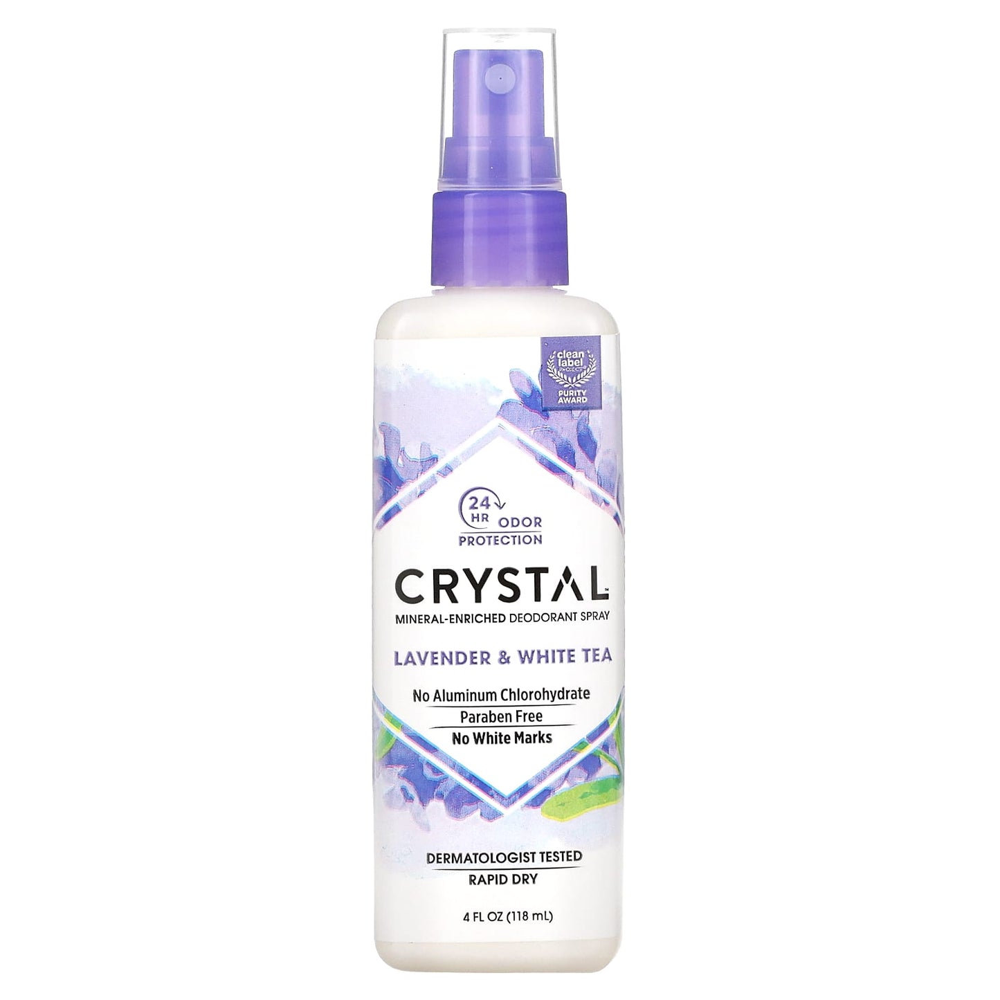 Crystal-Mineral-Enriched Deodorant Spray-Lavender & White Tea-4 fl oz (118 ml)