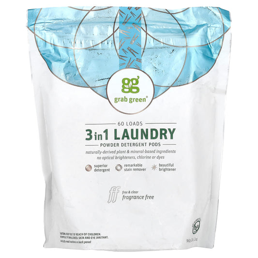 Grab Green-3-in-1 Laundry Detergent Pods-Fragrance Free-60 Loads-2 lb-2 oz. (960 g)