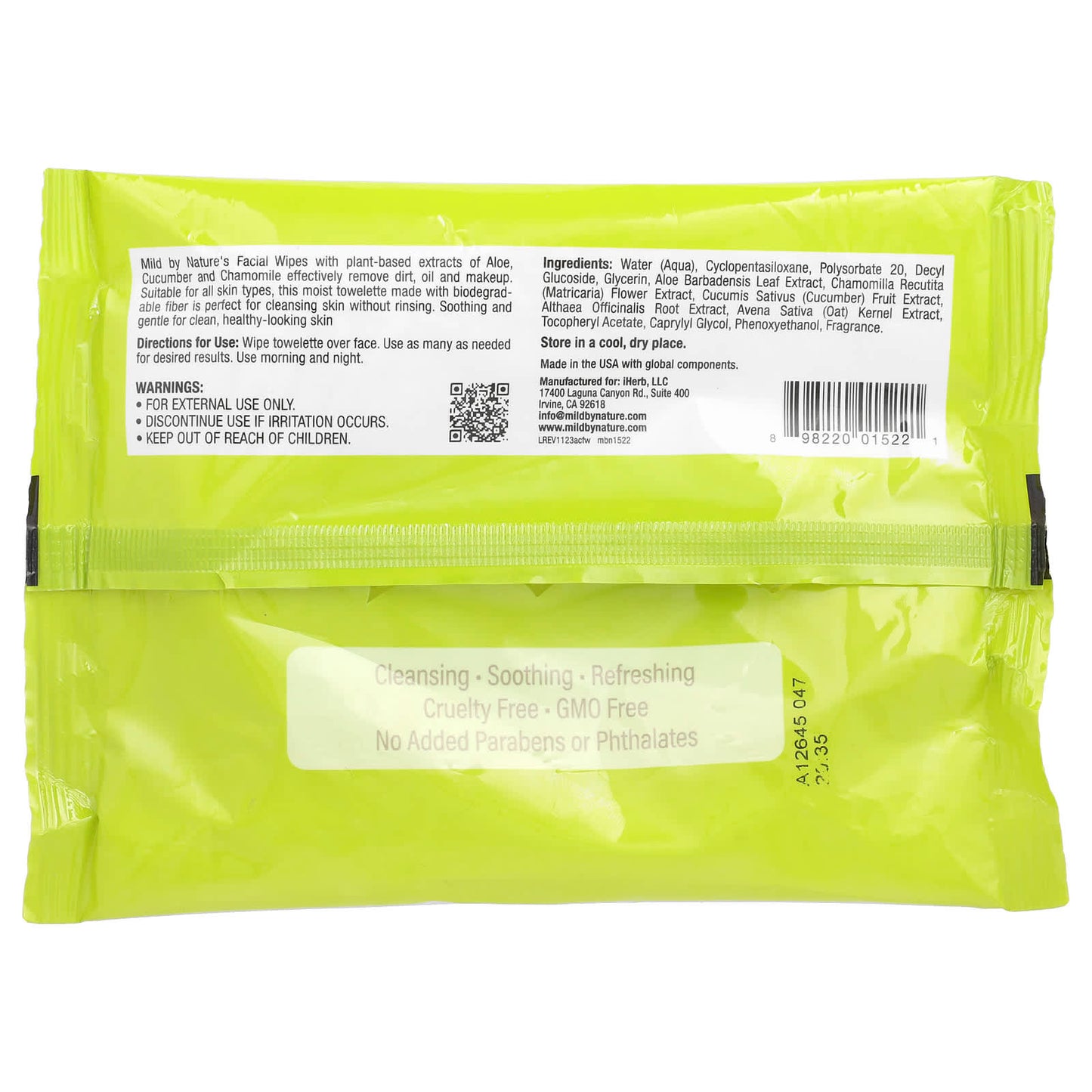 Mild By Nature, Aloe & Cucumber Facial Wipes, Biodegradable, 30 Pre-Moistened Towelettes