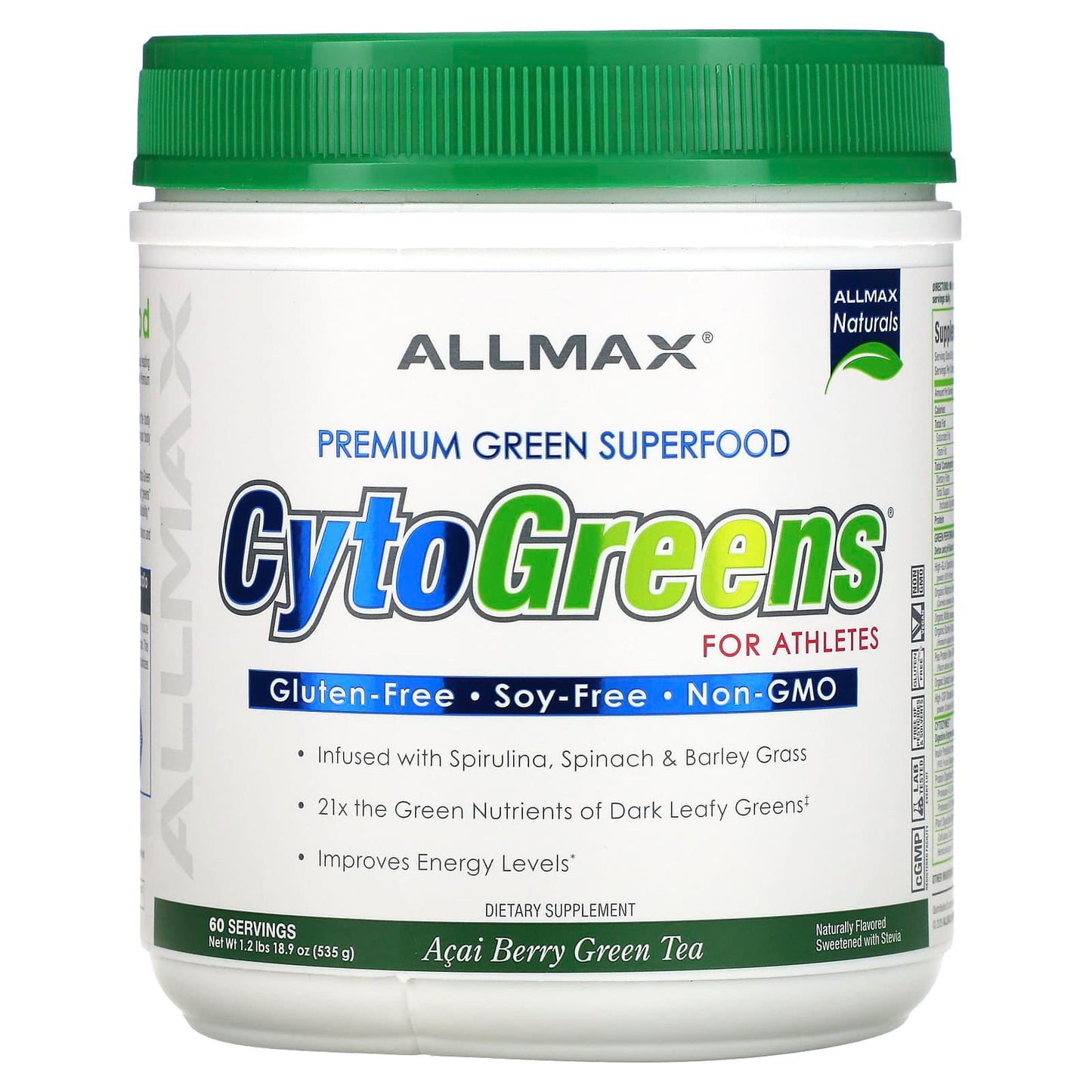 ALLMAX-CytoGreens-Premium Green Superfood for Athletes-Acai Berry Green Tea-1.2 lbs (535 g)