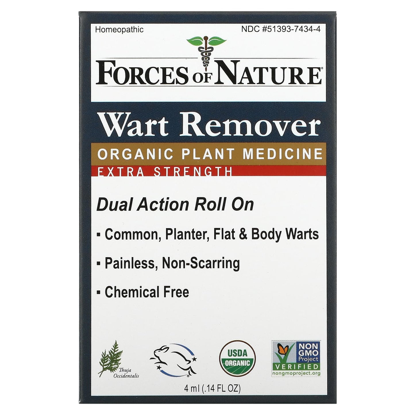 Forces of Nature-Wart Remover-Dual Action Roll On-Extra Strength-0.14 oz (4 ml)