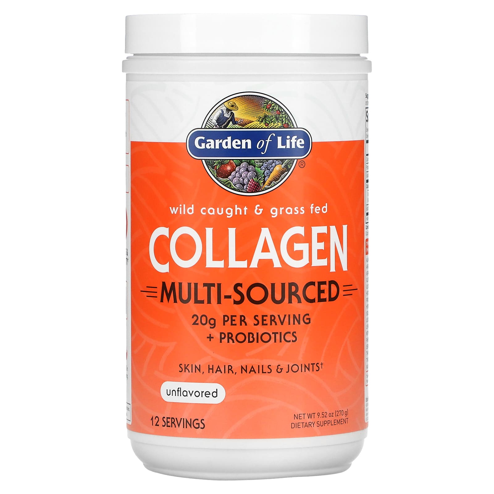 Garden of Life-Wild Caught & Grass Fed Collagen-Multi-Sourced-Unflavored-9.52 oz (270 g)