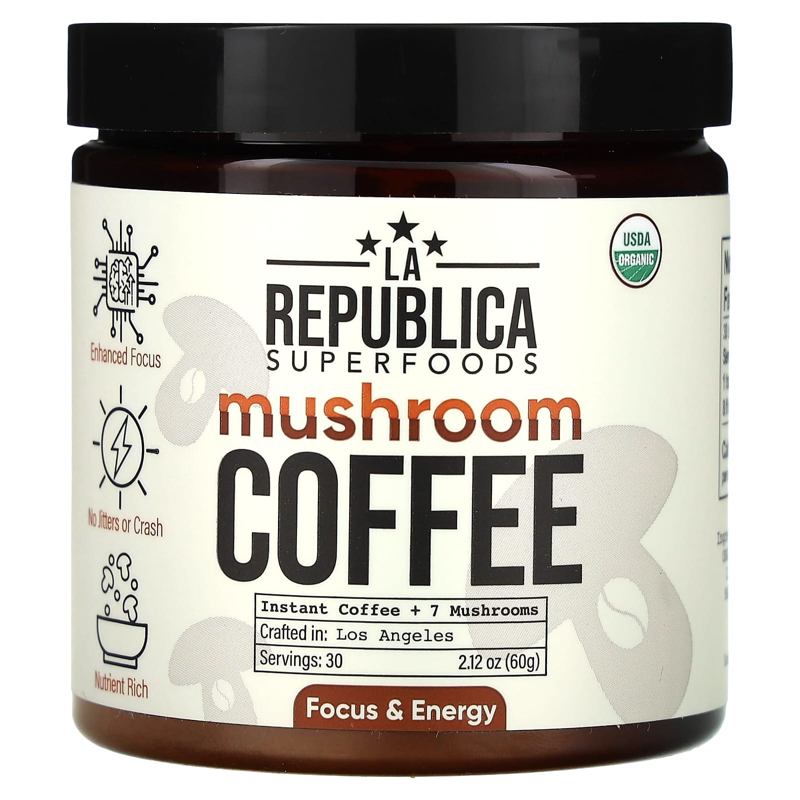 LA Republica-Mushroom Coffee-Instant Coffee + 7 Mushrooms-2.12 oz (60 g)