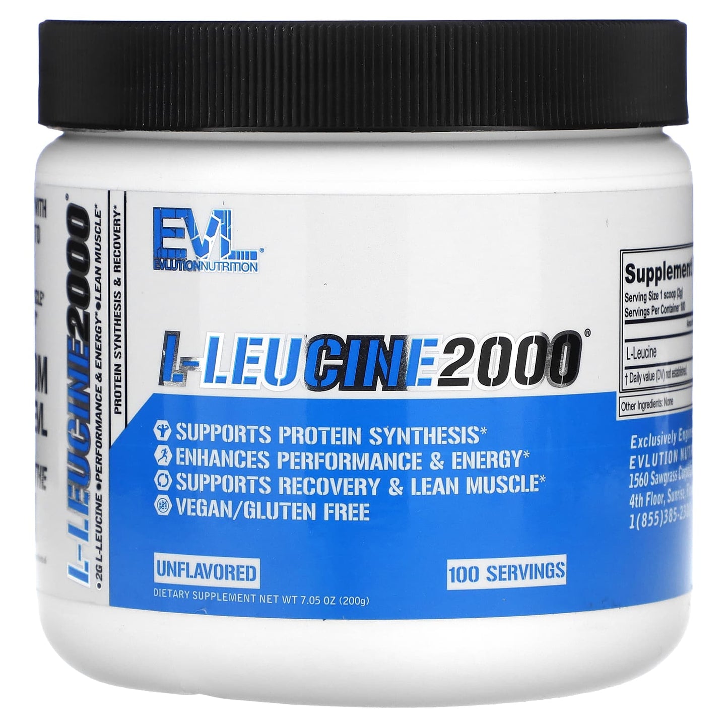 EVLution Nutrition-L-Leucine2000-Unflavored-7.05 oz (200 g)