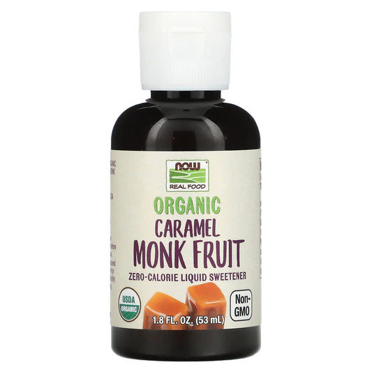 NOW Foods-Real Food-Organic Monk Fruit-Zero-Calorie Liquid Sweetener-Caramel-1.8 fl oz (53 ml)