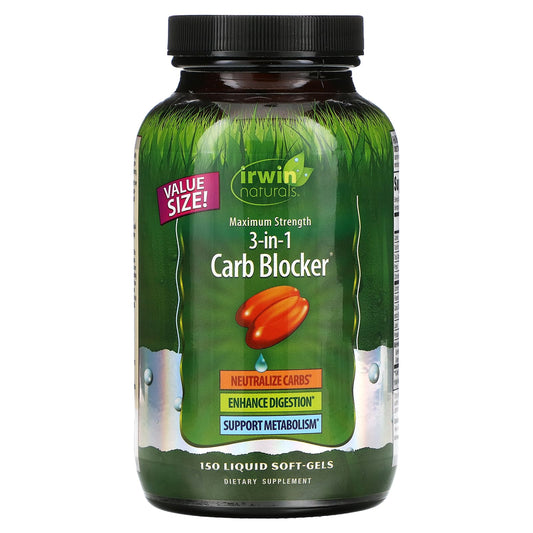 Irwin Naturals-3-in-1 Carb Blocker-Maximum Strength-150 Liquid Soft-Gels