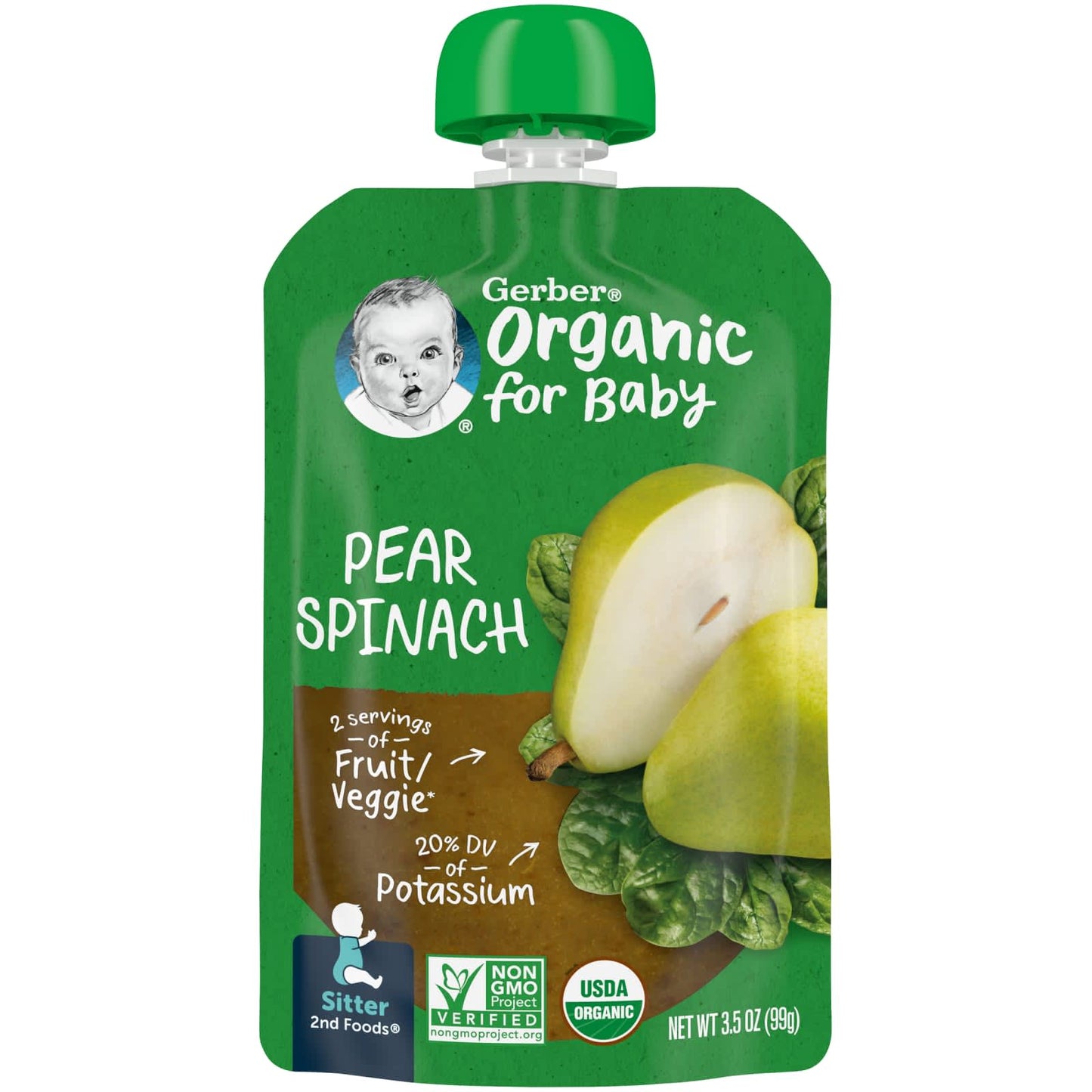 Gerber-Organic for Baby-2nd Foods-Pear Spinach-3.5 oz (99 g)