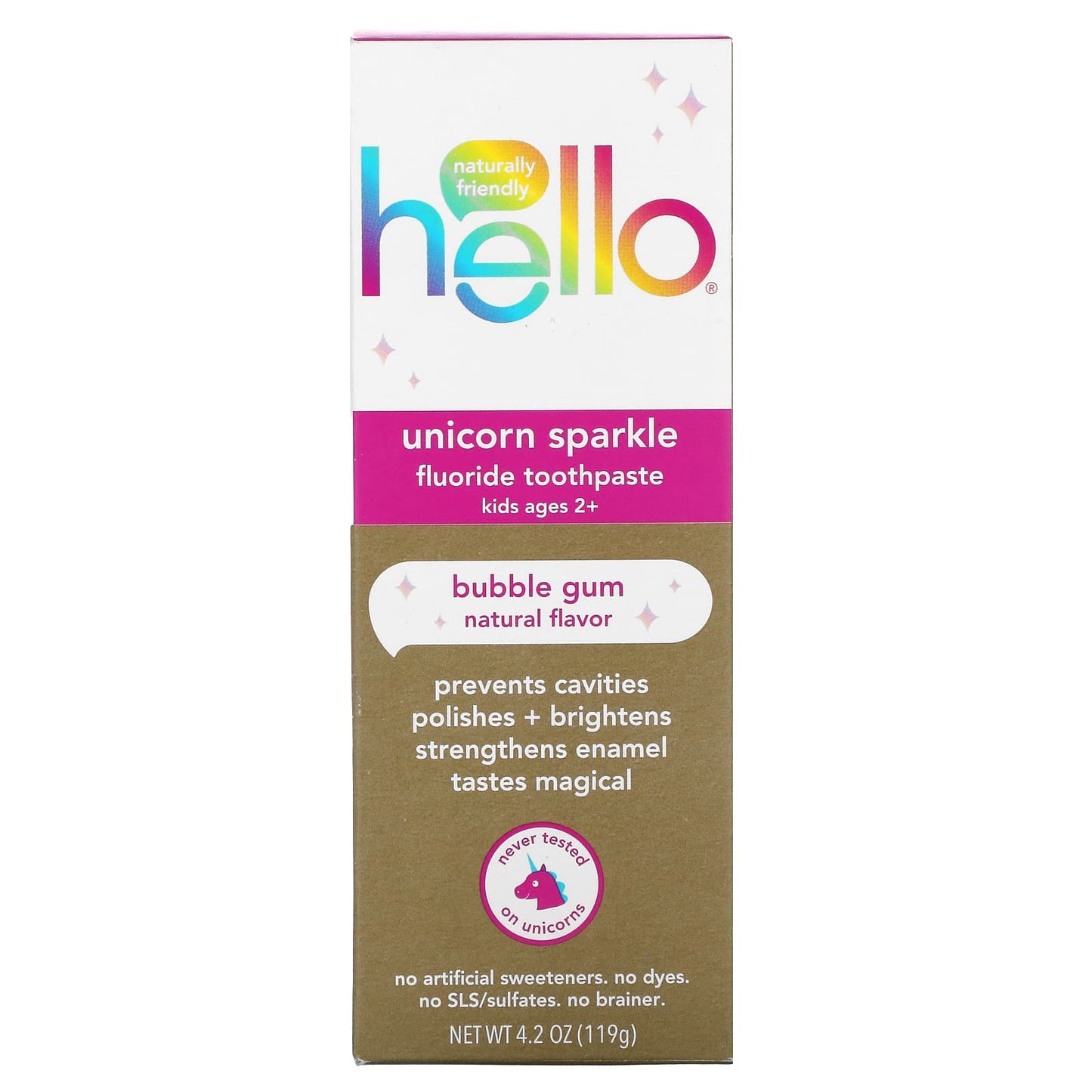 Hello, Kids, Fluoride Toothpaste, Unicorn Sparkle, Bubble Gum, 4.2 oz (119 g)