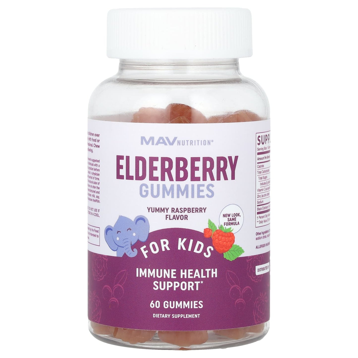 MAV Nutrition-Elderberry Gummies-For Kids-Yummy Raspberry-60 Gummies