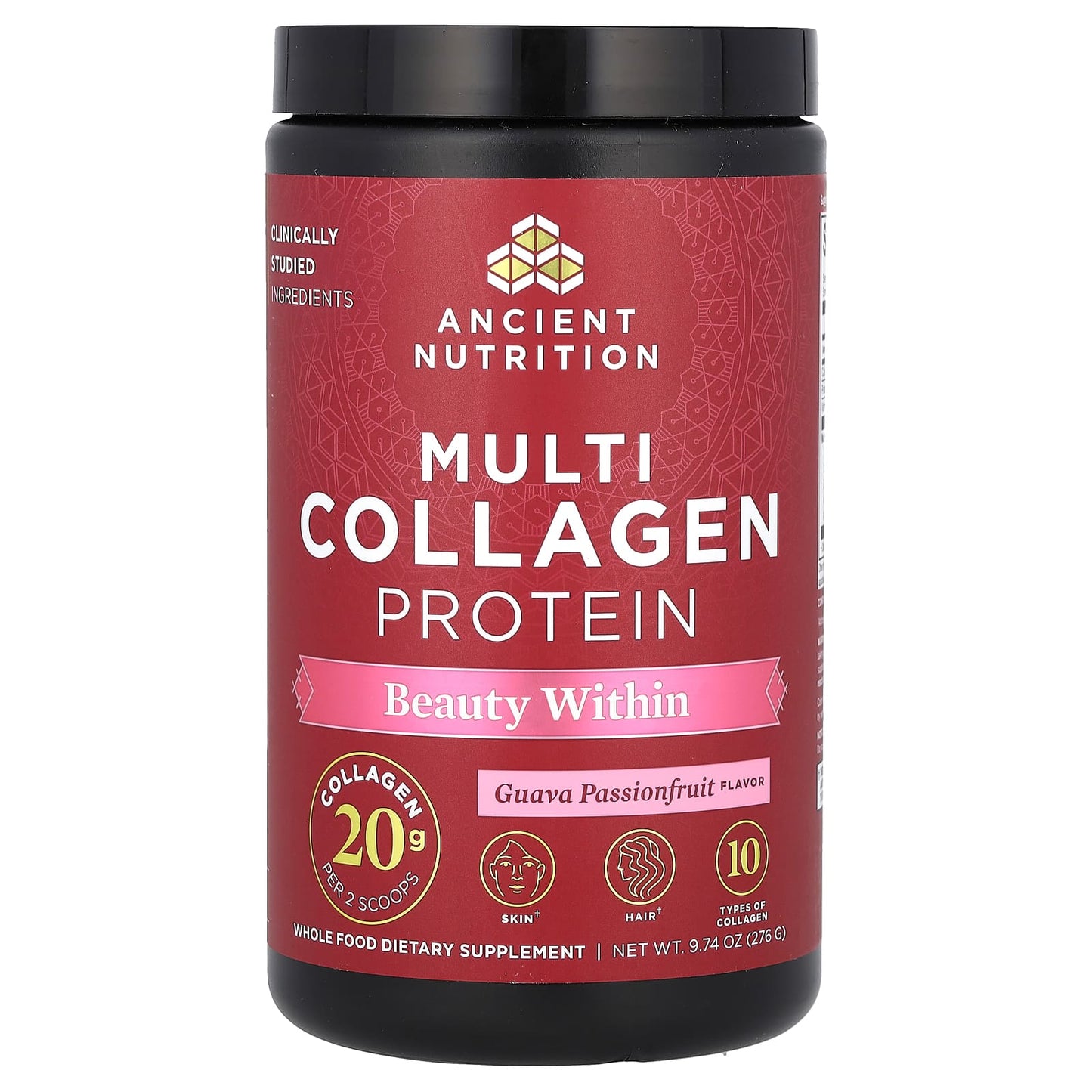 Ancient Nutrition-Multi Collagen Protein-Beauty Within-Guava Passionfruit -9.74 oz (276 g)