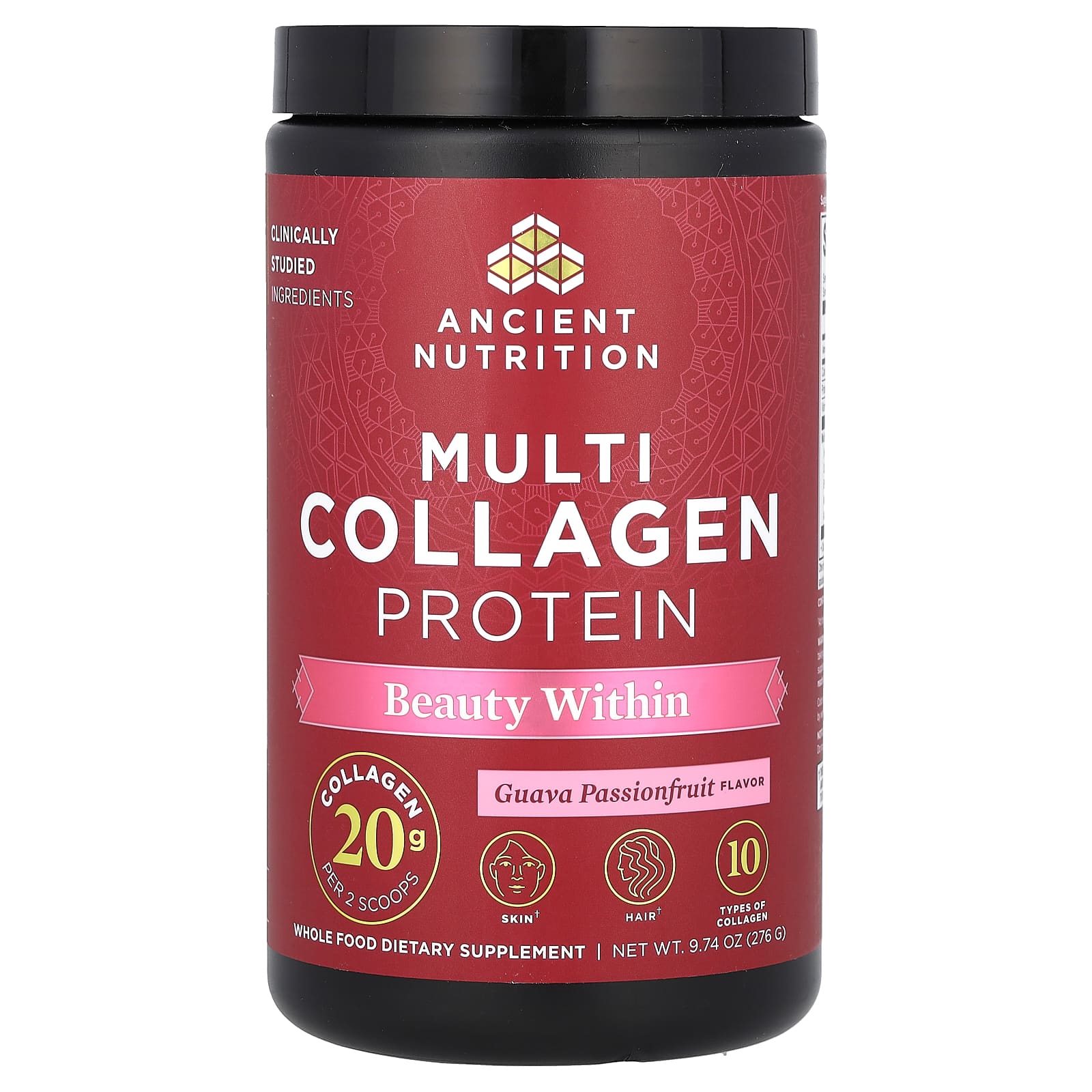 Ancient Nutrition-Multi Collagen Protein-Beauty Within-Guava Passionfruit -9.74 oz (276 g)