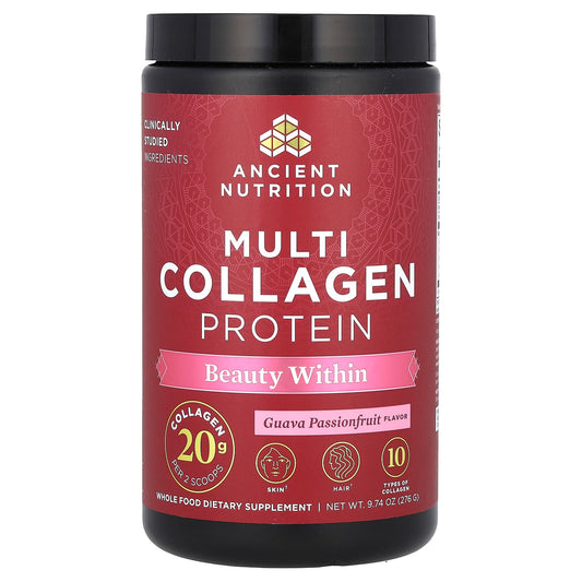 Ancient Nutrition-Multi Collagen Protein-Beauty Within-Guava Passionfruit -9.74 oz (276 g)