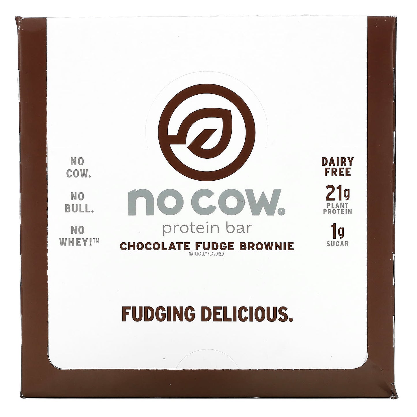 No Cow-Protein Bar-Chocolate Fudge Brownie-12 Bars-2.12 oz (60 g) Each