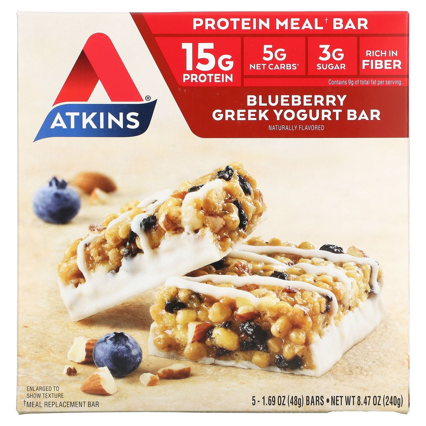 Atkins-Greek Yogurt Bar-Blueberry-5 Bars-1.69 oz (48 g) Each