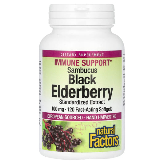 Natural Factors-Sambucus Black Elderberry-100 mg-120 Fast-Acting Softgels