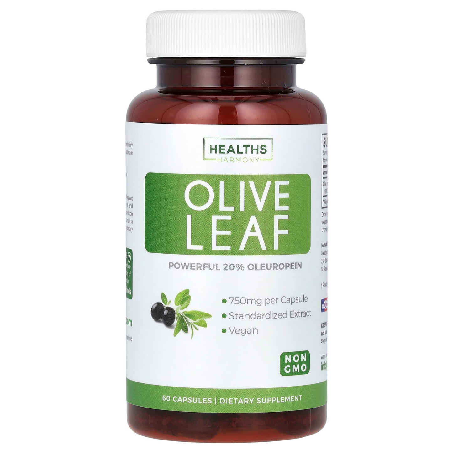 Healths Harmony-Olive Leaf-750 mg-60 Capsules