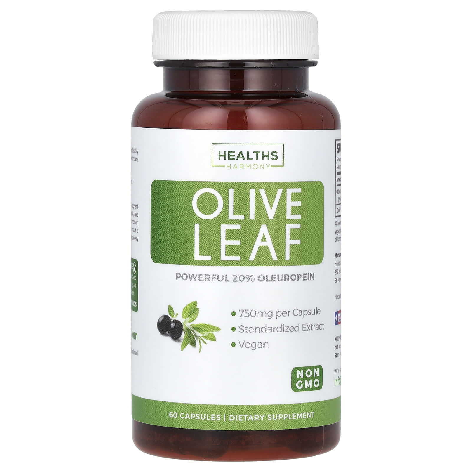 Healths Harmony-Olive Leaf-750 mg-60 Capsules